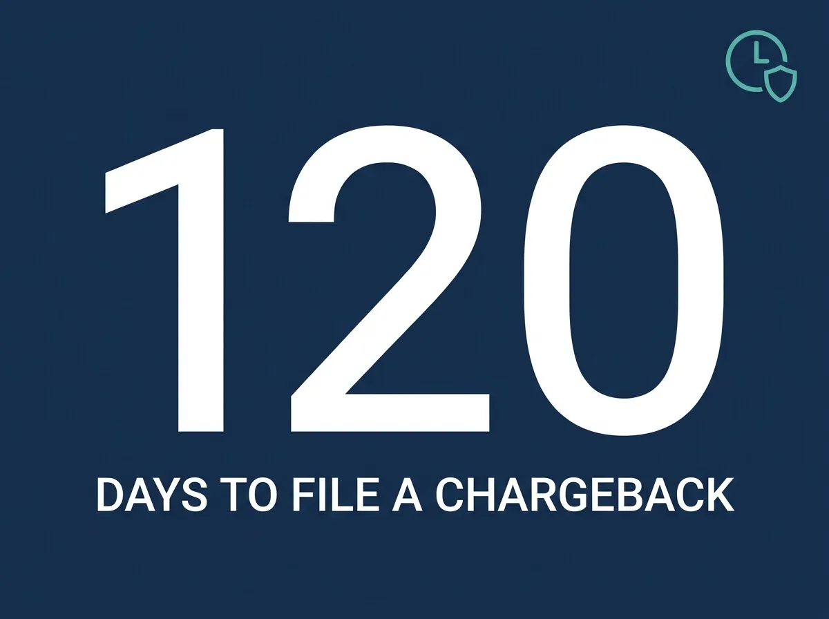 Stat card highlighting that chargebacks can be filed up to about 120 days after a transaction.