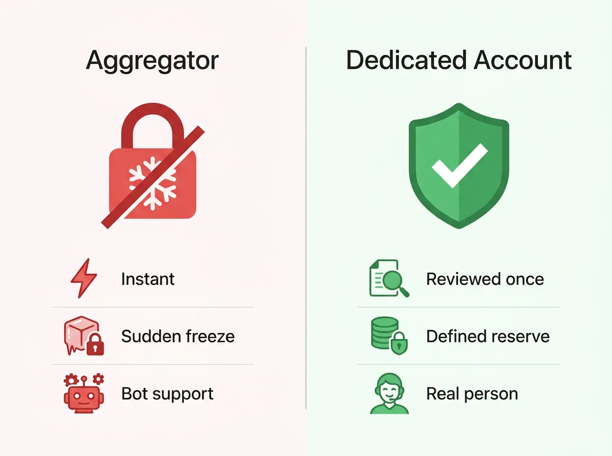 Comparison of aggregator payment accounts versus a dedicated high-risk CBD merchant account