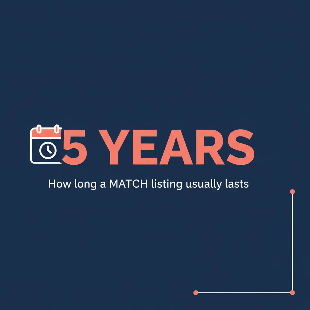 Stat card highlighting that a MATCH list listing usually lasts five years